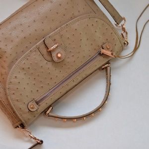 Taupe Ostrich Leather Satchel w Rose Gold Accents